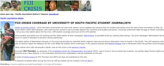 The Fiji 2000 coup archive of the University of the South Pacific journalism students at the University of Technology Sydney