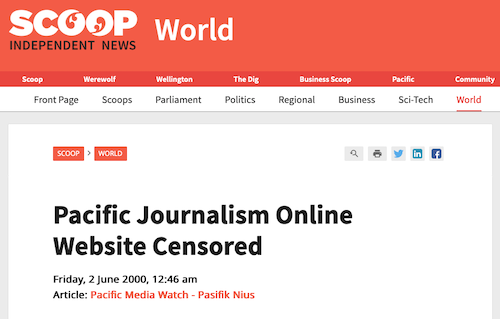 Pacific Journalism Online censored, 2 June 2000