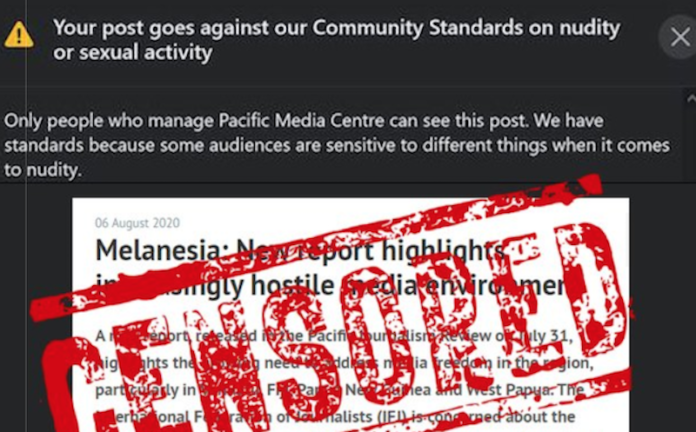 Facebook’s algorithms censorship message on a West Papua article