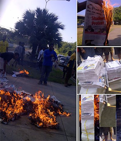 The burning of newspapers at the University of Papua New Guinea
