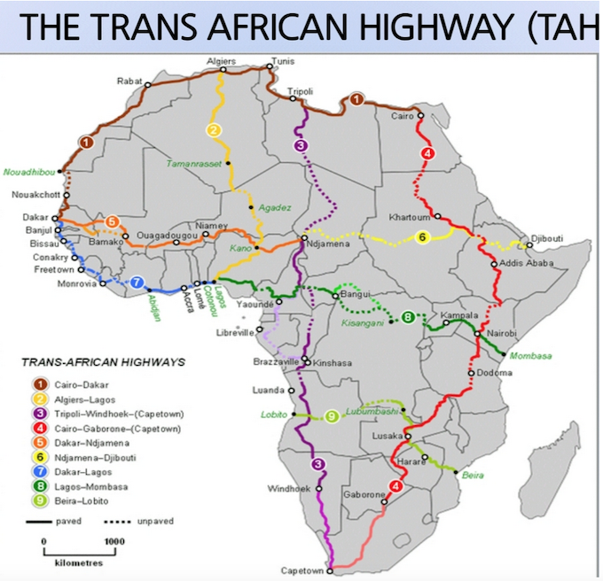 Map of Trans-African Highways 2022