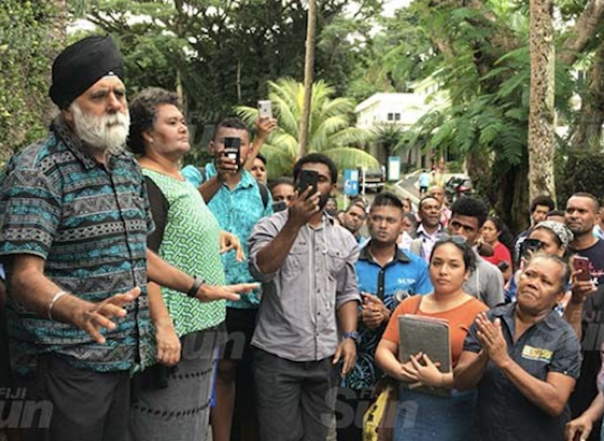 USP vice-chancellor Professor Pal Ahluwalia with USP students and staff at Suva's Laucala campus