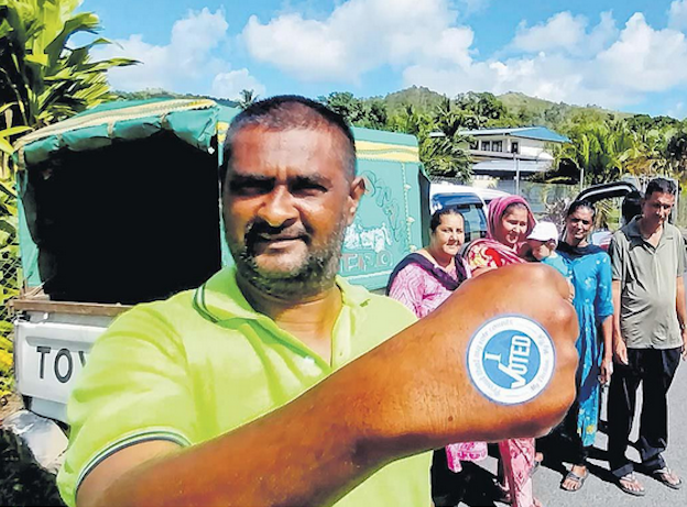 Mohammed Riyaz and his family after voting at Conua District School at Kavanagasau, Nadroga, in last month's Fiji general election