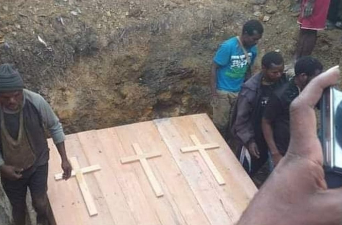 The coffins of three of the four Papuan civilian victims of the brutal killing by Indonesian soldiers in August 2022