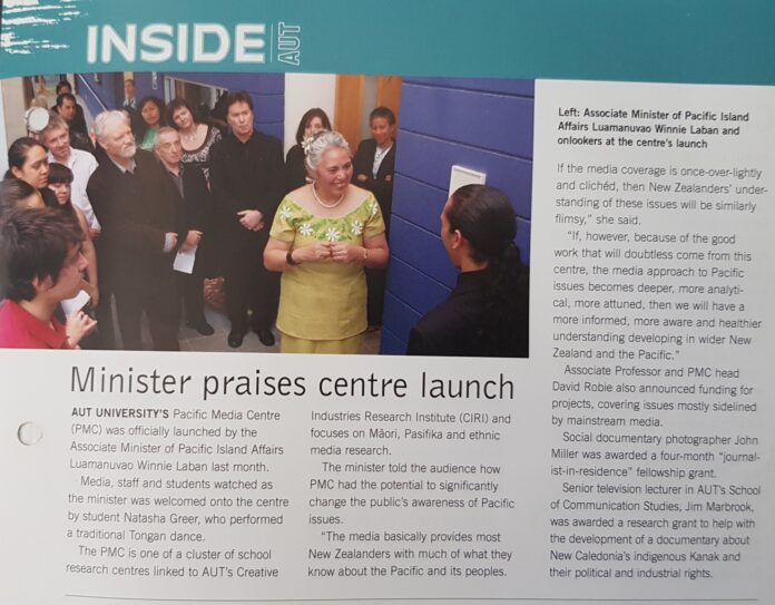 Associate Minister of Pacific Island Affairs Luamanvao Winnie Laban and onlookers at the Pacific Media Centre's launch