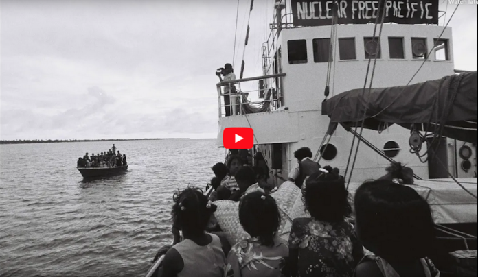 On board the Rainbow Warrior at Rongelap Atoll, May 1985