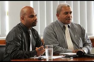 Chief MIDA moguls . . . former USP academic Ashwin Raj (left) and ex-PINA official Matai Akauola