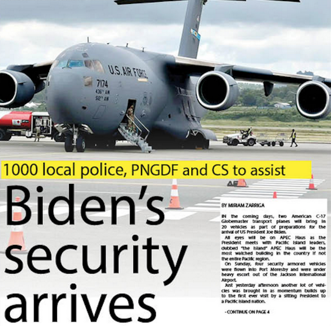 How the PNG Post-Courier today covered the security build up for US President Biden's visit