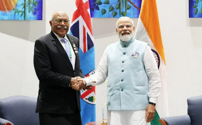 Fiji Prime Minister Sitiveni Rabuka and his Indian counterpart Narendra Modi in Port Moresby earlier this week