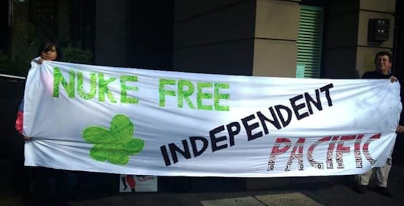 A Nuclear-Free and Independent Pacific Movement (NFIP) banner