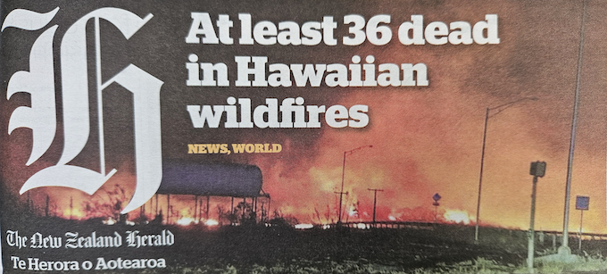 How the New Zealand Herald headlined the Hawai'i fires