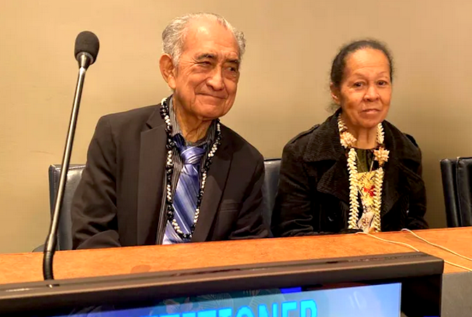 Veteran Tahitian independence leader Oscar Temaru with his wife Marie at the UN