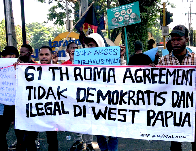 Papuan students protest over the 1962 Rome Agreement at one of last Saturday's many demonstrations