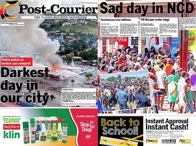 How the PNG Post-Courier reported today on the capital of Port Moresby’s “darkest day”