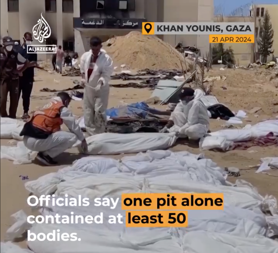 Nasser Medical Complex in Khan Younis, where some 210 bodies have reportedly been discovered in a mass grave