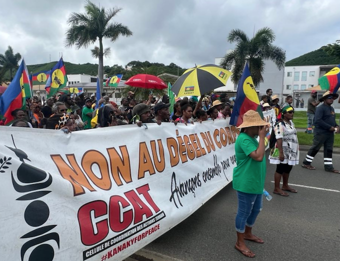 Kanak protesters in Nouméa demanding independence and a halt to France’s proposed constitutional changes that alter voting rights