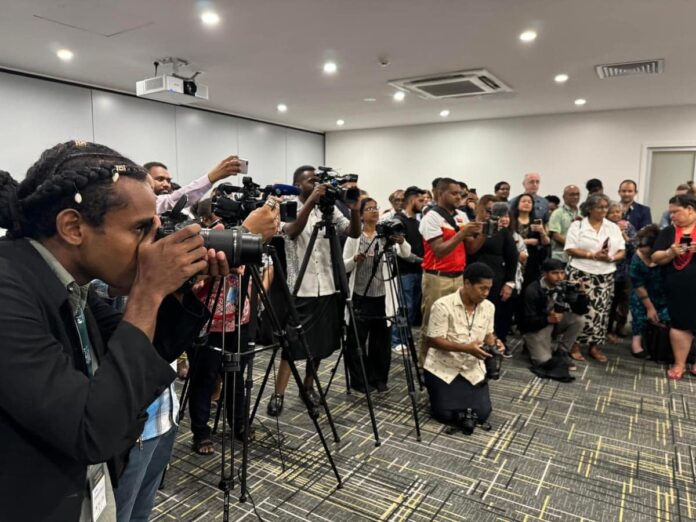 A media crush at the recent Pacific International Media Conference in Fiji