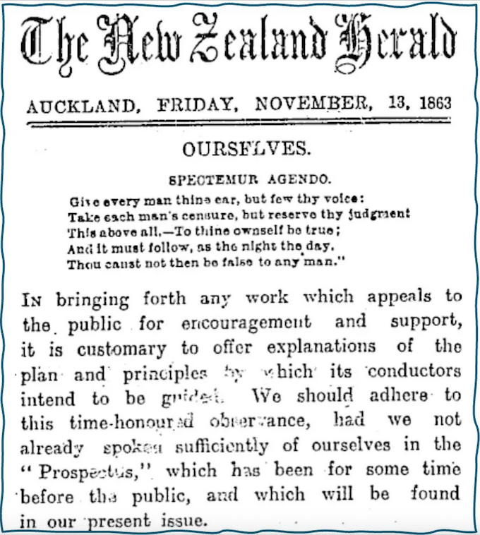 The New Zealand Herald's first editorial 1863