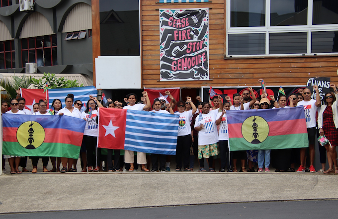 Fiji protesters supporting decolonisation of West Papua, Kanaky - and Palestine