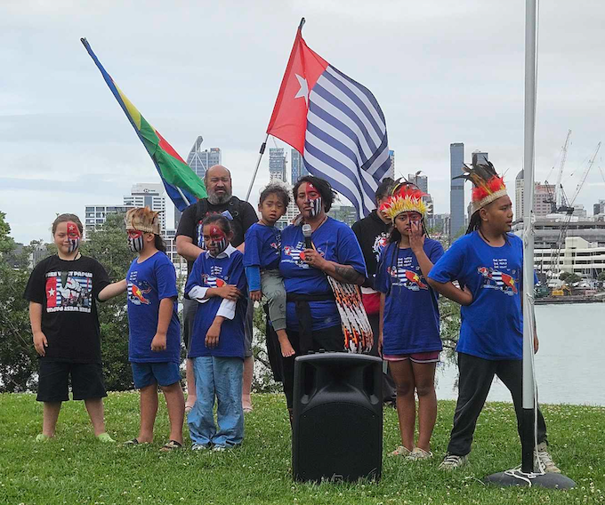 Tamariki with the Morning Star flag of West Papua