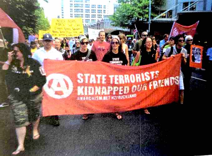 A protest over a controversial and widely condemned series of heavily armed nationwide raids mostly targeting Māori, including Tūhoe people