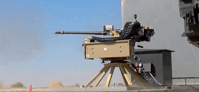 At a weapons testing ground in the Negev Desert in Israel in January 2025, the R400 Remote Weapon System, a counter-drone unmanned cannon - sold to Israel by the Canberra company Electro Optic Systems' (EOS) - demonstrates its lethal capabilities to Israeli defence and industry officials