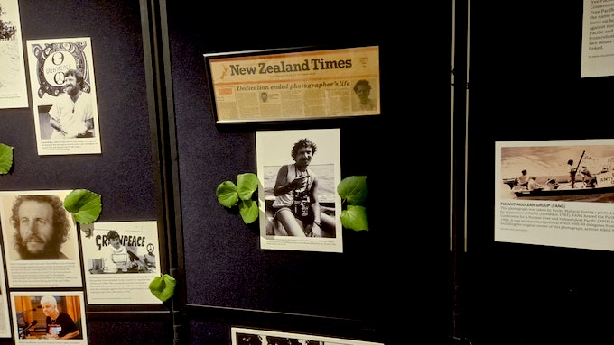 Part of the nuclear-free Pacific exhibition honouring Fernando Pereira, the Greenpeace photographer killed by French state saboteurs when they bombed the Rainbow Warrior on 10 July 1985