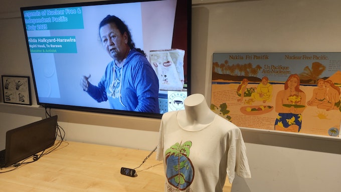 NFIP activist Hilda Halkyard-Harawira (Ngāti Haua) featured in one of the storytelling videos at the nuclear-free Pacific exhibition