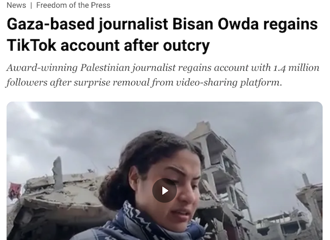 Gaza-based journalist Bisan Owda