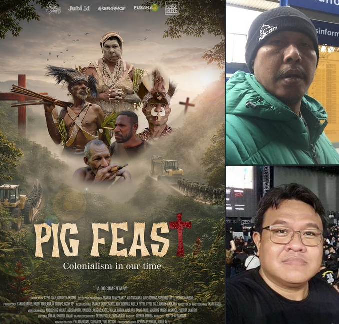 A Pig Feast montage with the producer (top right) Victor Mambor and director Dandhy Laksono