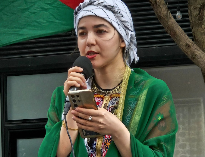 Bibi Amena speaking in Te Komititanga Square today