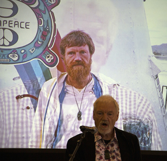 Author and journalist Dr David Robie speaking at the launch of the third edition of the Rainbow Warrior book Eyes of Fire in 2015