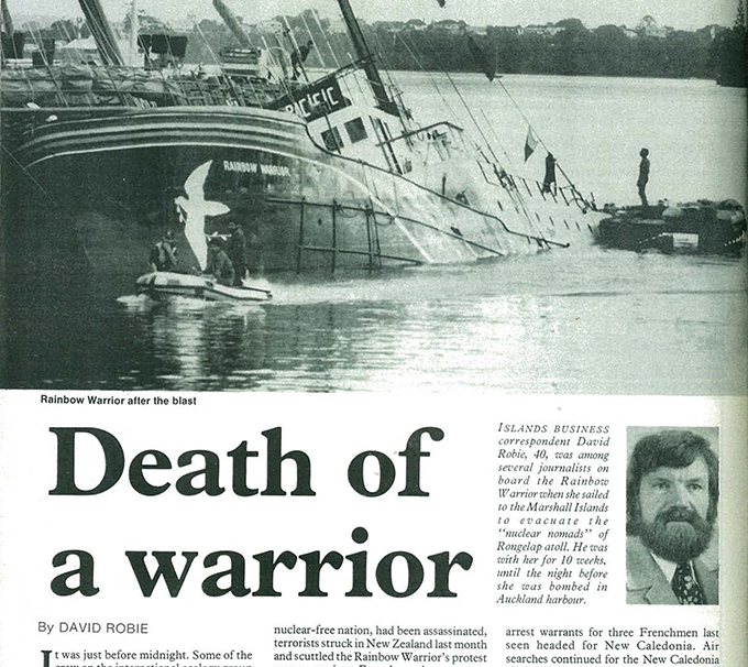 David Robie’s cover story for the Fiji-based Islands Business news magazine on the Rainbow Warrior bombing on 10 July 1985 as told in his book Eyes Of Fire