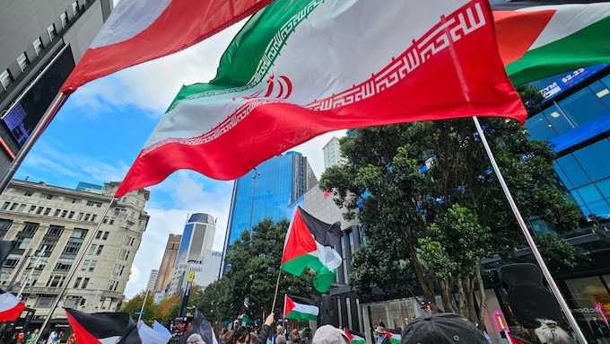 The pro-Palestine and “Stop Wars” rally in Auckland