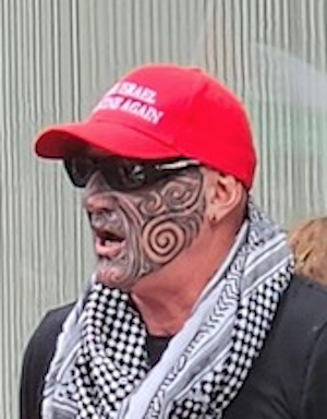 Hāhona Ormsby at an Auckland pro-Palestine rally before leaving last month to take part in the Global Sumud Flotilla