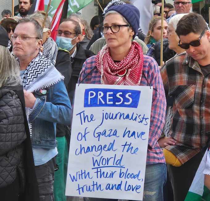 A New Zealand protest over the Gaza genocide with a focus on the media . . . 