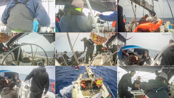 A live tracker image showing the moment Israeli forces started boarding flotilla boats