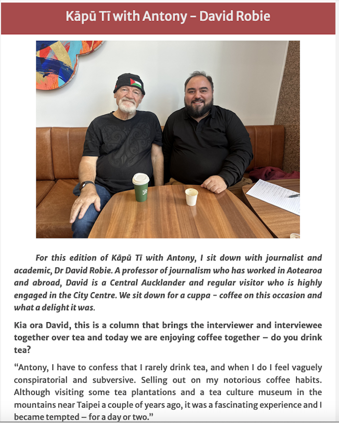 Kāpū Tī with Antony conversation with David Robie at the Little Melba café