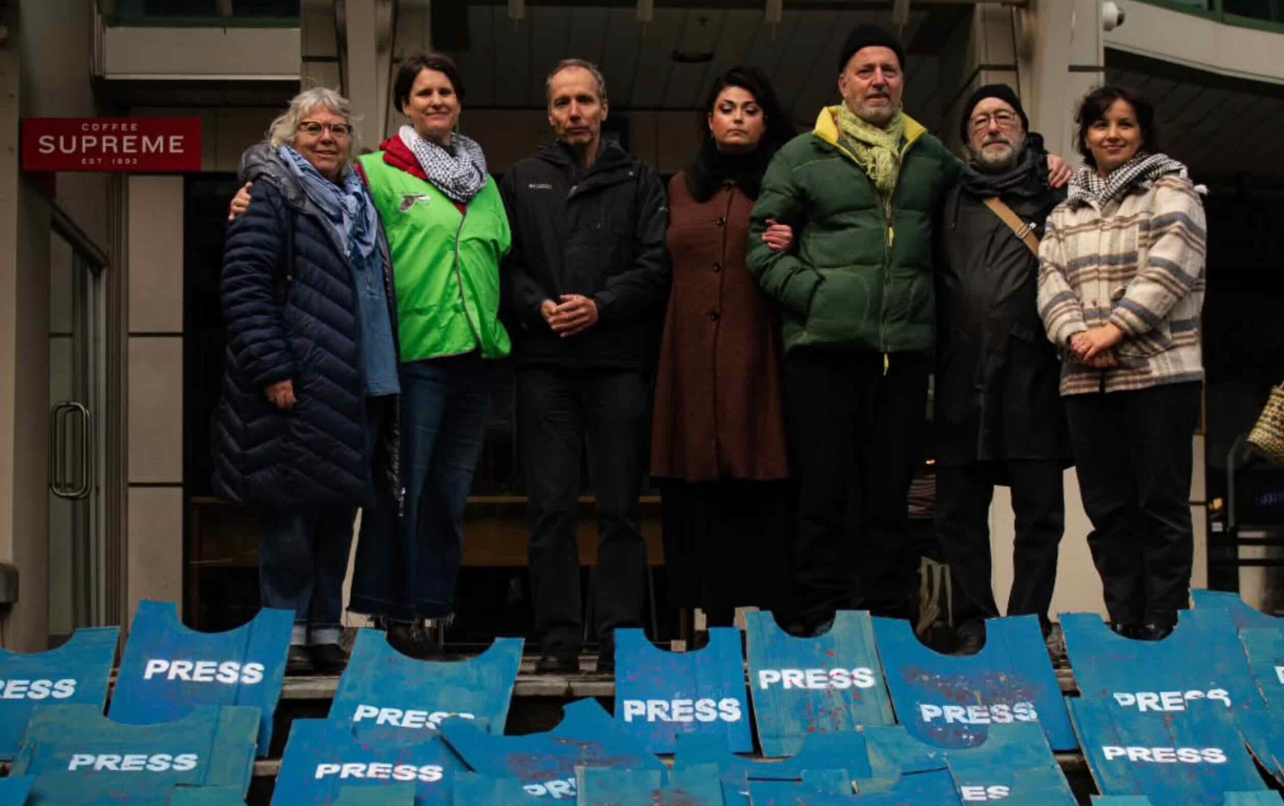 A 2024 protest in support of Gaza’s journalists. Rick Sahar second from right next to Jeremy Rose on his left