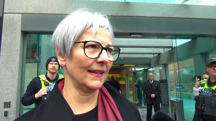 Australian journalist Mary Kostakidis outside federal court in Adelaide in July 2025