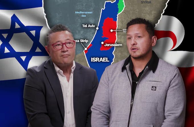 A montage graphic produced for the Te Ao with Moana programme on the delegation to Israel broadcast last Monday